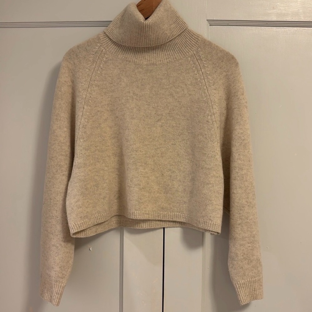 Wilfred XS 100% Cashmere Ivory Oat Turtleneck Sweater Minimalist Quiet Luxury
